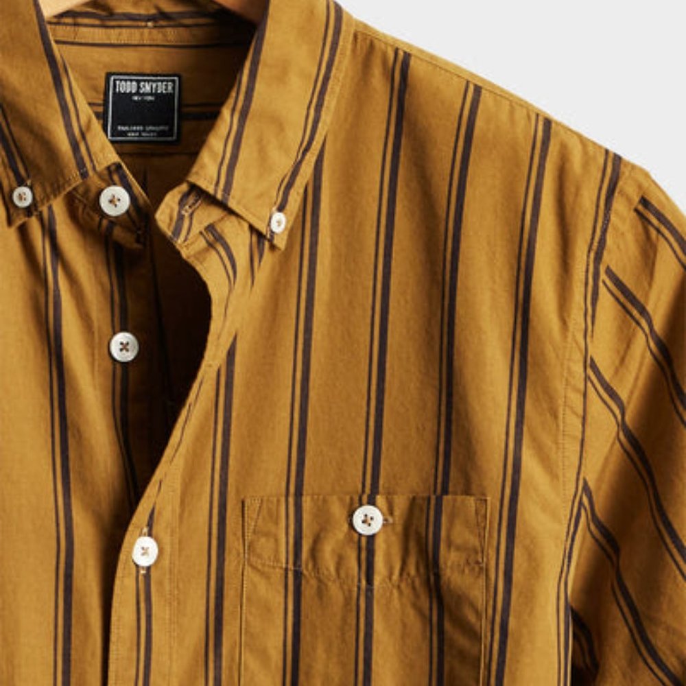 Button Down Double Stripe Shirt In Gold